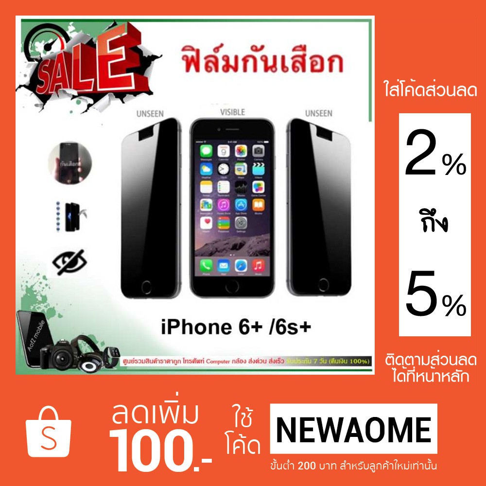 ฟิล์มกระจกกันเสือก iPhone 6+ / 6s+ ( /Privacy Film)