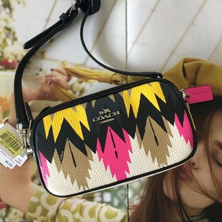 &lt;ของแท้&gt; COACH F53198 CROSSBODY POUCH IN PRINTED CROSSGRAIN LEATHER (Hawk Feather)