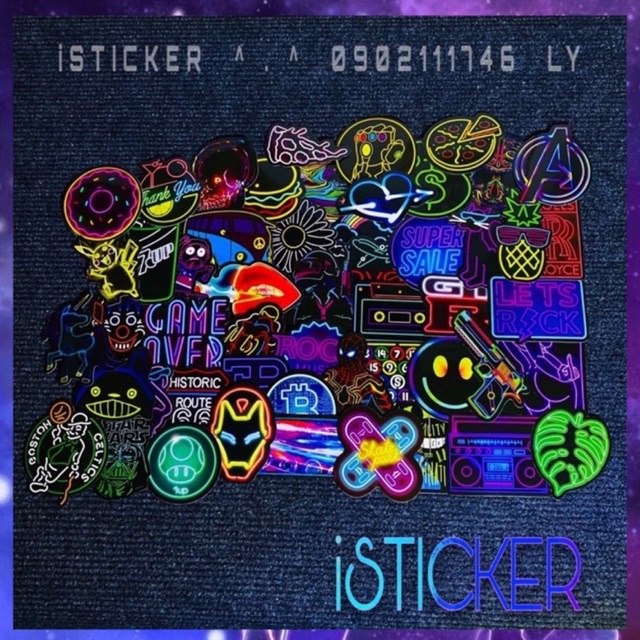 [ชุด 50 ชิ้น] สติ๊กเกอร์ NEON สติ๊กเกอร์สังเคราะห์วัสดุ PVC คุณภาพสูงสําหรับรถยนต์, VALUES, LAPTOP, 