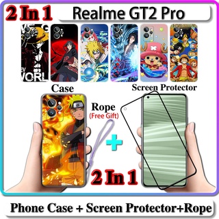 2 IN 1 เคส Realme GT2 Pro พร้อมกระจกนิรภัยโค้ง ป้องกันหน้าจอเซรามิค นารูโตะ และการออกแบบ One Piece