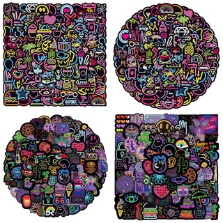 200/100/50PCS Cartoon Neon Light Graffiti Stickers For Car Guitar Motorcycle Luggage Suitcase DIY Decal
