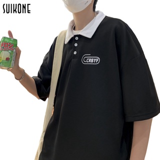 Suikone เสื้อโปโล เสื้อโปโลคู่นักเรียนฤดูร้อนแฟชั่นชายหลวมแขนสั้นบางเสื้อยืดครึ่งแขน เสื้อโปโลชาย