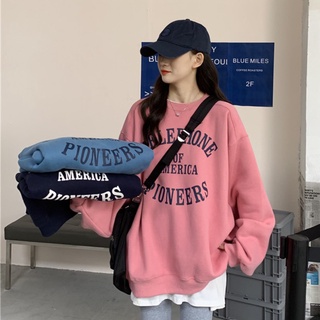 慵懒衣服秋冬202年新款宽松字母印花加绒圆领套头长袖卫衣上衣女