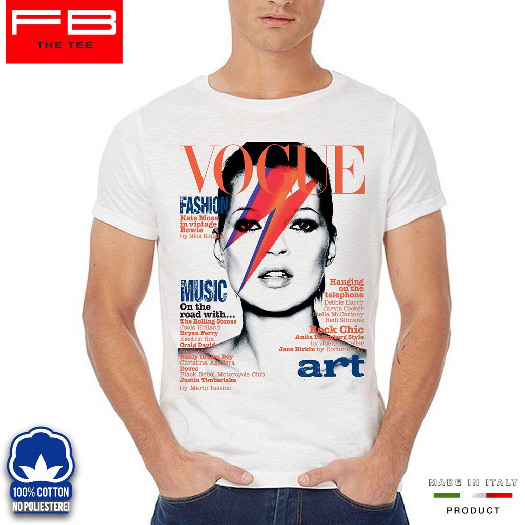 เสื้อยืดวินเทจเสื้อยืดคอกลม พิมพ์ลาย Kate Moss David Bowie Vogue Stardust No xs-3xl ของขวัญวันเกิด สําหรับผู้ชาย คุณพ่อS