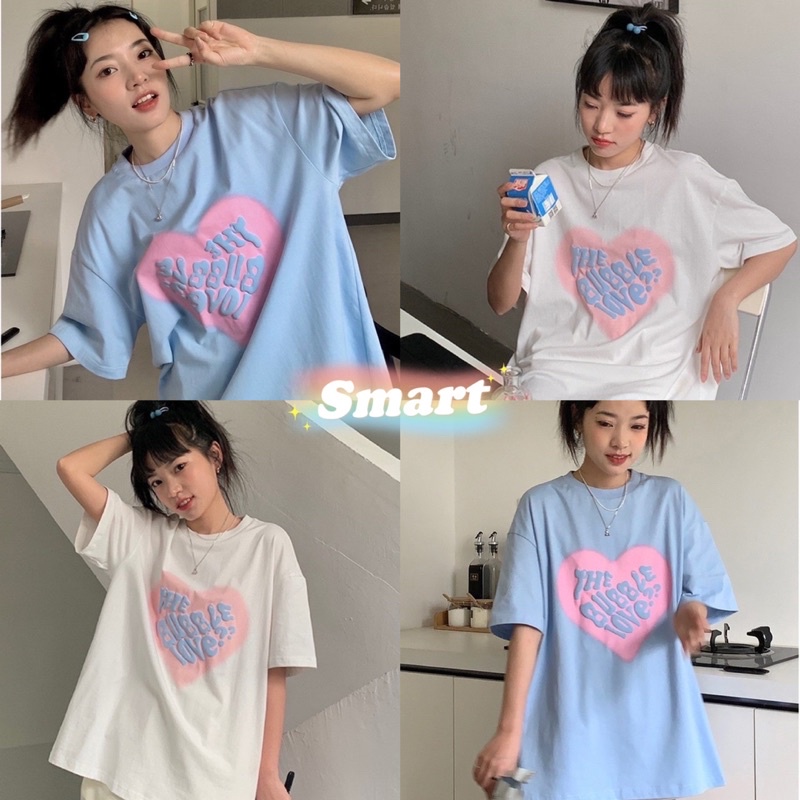 Smart เสื้อ The Bubble love สีพาสเทล สไตส์เกาหลี เสื้อยืดงานดี ผ้าเด้ง ลายสกีน Y53