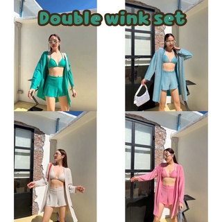 double wink wink set set3ชิ้น(เสื้อคลุม + บรา+ เกงขาสั้น)