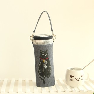 Lulugift Kuro Neko Kusuguru Shippo Water Bottle Thermal Bag ขวดน้ำความร้อนถุง - Dark Blue น้ำเงิน