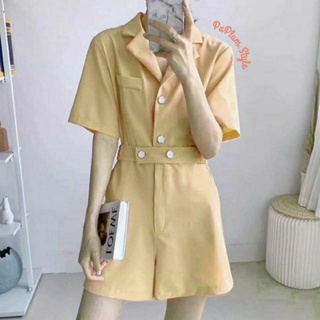พร้อมส่ง♡ จั๊มสูทขาสั้นคอปก Freesize