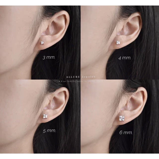 ต่างหูเพชร เงินแท้ 925 ชุบเคลือบทองคำขาว ประดับเพชร Square CZ Swiss Diamond - Allure Jewelry