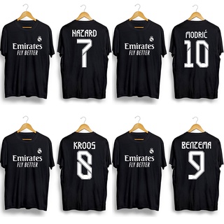เสื้อยืดคอกลม พิมพ์ลาย Real Madrid CF Eden Hazard Kroos Benzema Modriγ สีดํา สีขาว สําหรับผู้ชาย และผู้หญิง