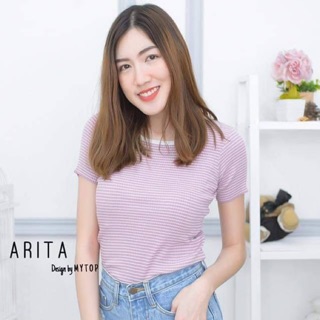 เสื้อยืดลายริ้ว เสื้อยืดน่ารัก เสื้อยืดเข้ารูปสีพาสเทล งานarita