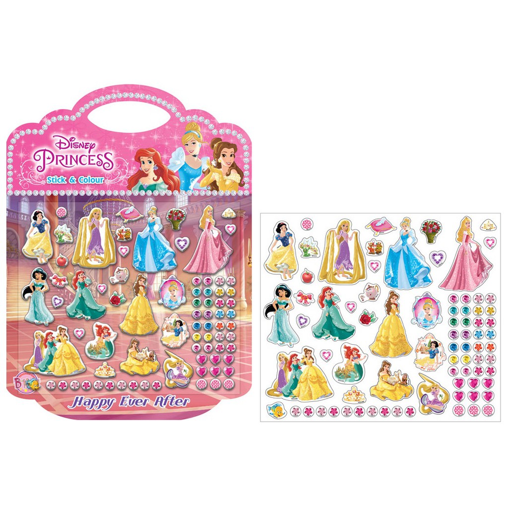 บงกช Bongkoch หนังสือนิทาน ระบายสี และกิจกรรมเสริมทักษะ Disney Princess Happy Ever After Stick & Colour + สติ๊กเกอร์ 3D