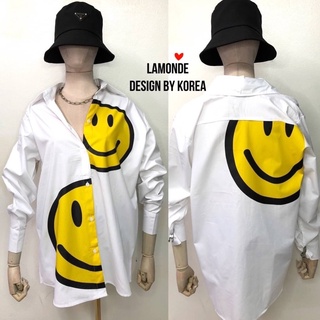 📌ทักก่อนสั่ง📌เสื้อเชิ้ต ลายสมายรี่ smiley  oversize  อก44” wow issue Lamonade