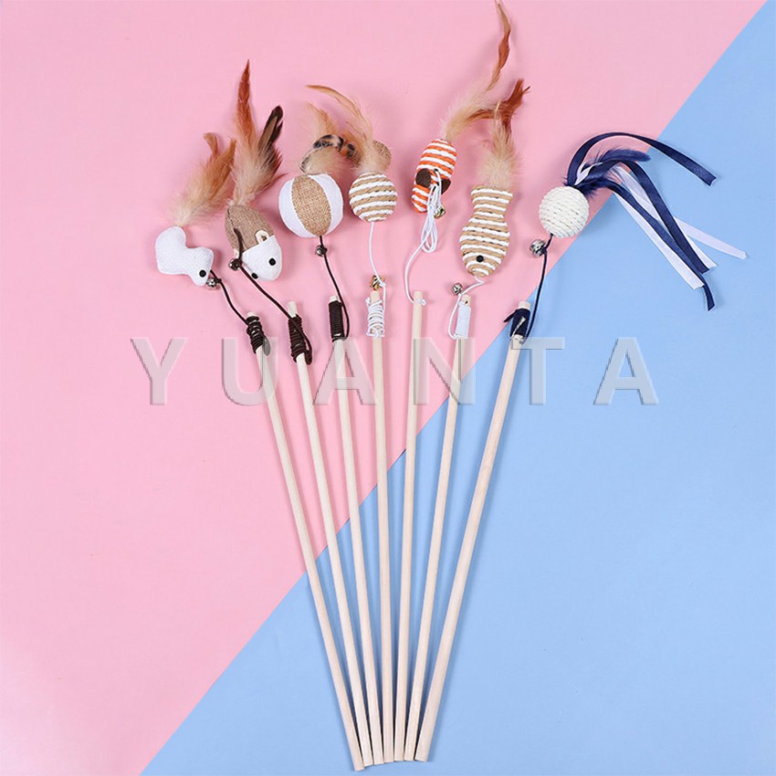 YUANTA ไม้แฮนด์เมด ไม้ตกของเล่นสัตว์เลี้ยง ที่นอนแมว Handmade funny cat stick