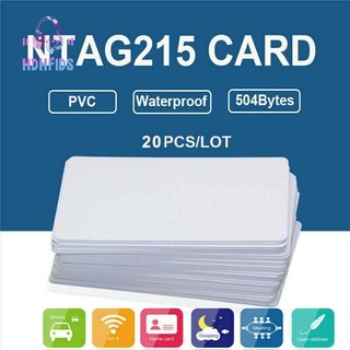 การ์ดเปล่า NFC สีขาว สําหรับแท็ก PVC NTAG215 กันน้ํา 504 ไบต์ 20 ชิ้น