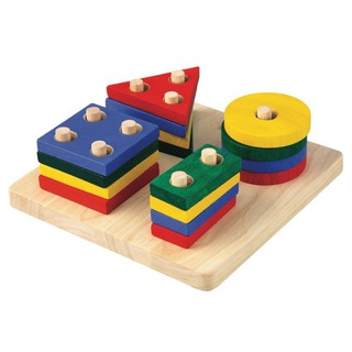 PlanToys ของเล่นไม้ แปลนทอยส์ แป้นเรขาสวมหลัก ของเล่นเสริมทักษะ เสริมพัฒนาการ GEOMETRIC SORTING BOARD (2y+)