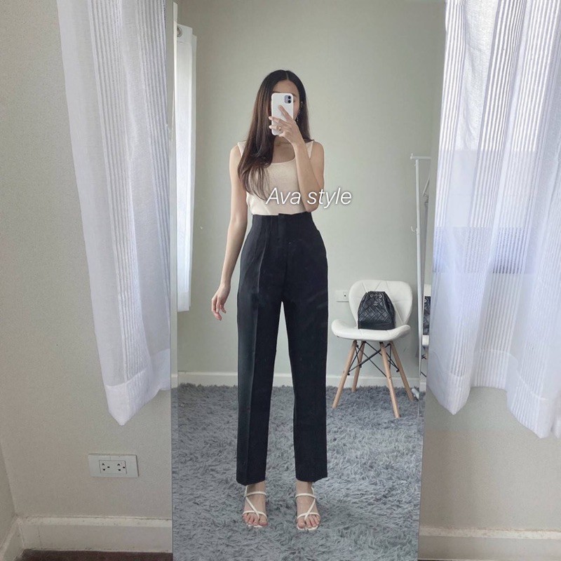 🔥covee style🔥กางขากระบอกเล็กเอวสูง(ผ้าโควี่ )ใส่ทำงานใส่เที่ยวก็ได้  ผ้าใส่สบาย(ยาว40นิ้ว)
