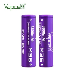 ถ่านชาร์จ Vapcell M36 18650 3600mAh 3.7V 10A CRD/35A MAX ก้อนสีม่วง หัวตัด ของแท้