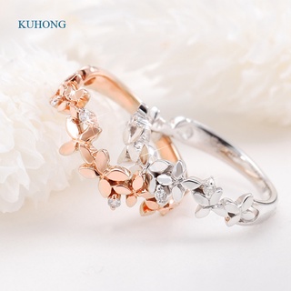 Kuhong แหวนนิ้วมือ ลายดอกไม้สด สําหรับผู้หญิง สีเงิน / สีโรสโกลด์ แหวนเพื่อความสวยงาม ปาร์ตี้ แฟนซี ของขวัญวันเกิด เครื่องประดับแฟชั่น