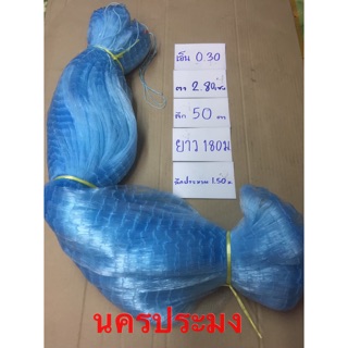 เนื้ออวนเอ็น เบอร์ 0.30 สีฟ้า ขนาดเบอร์ 0.30 * ตาอวน 2.8 ซม.*ลึก 50 ตา*ยาว 180 ม.