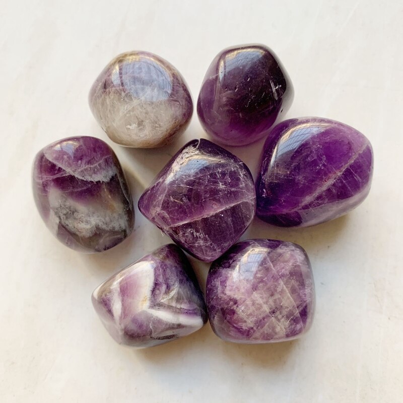 7pcs ธรรมชาติสีม่วง Amethyst หินคริสตัล Home เทียน Decor Tumblestone ชุดหินขัดจํานวนมาก Reiki Chakra