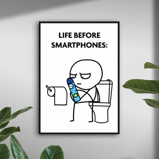 โปสเตอร์กระดาษพิมพ์ลาย Life Before Smartphones สําหรับตกแต่งผนังห้องน้ํา