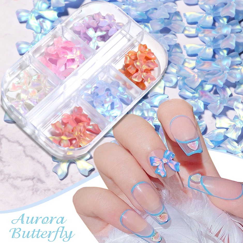 Aurora ริบบิ้นเรซิ่น ลายผีเสื้อ AB 3D หรูหรา สไตล์ญี่ปุ่น สําหรับตกแต่งเล็บบัลเล่ต์ DIY