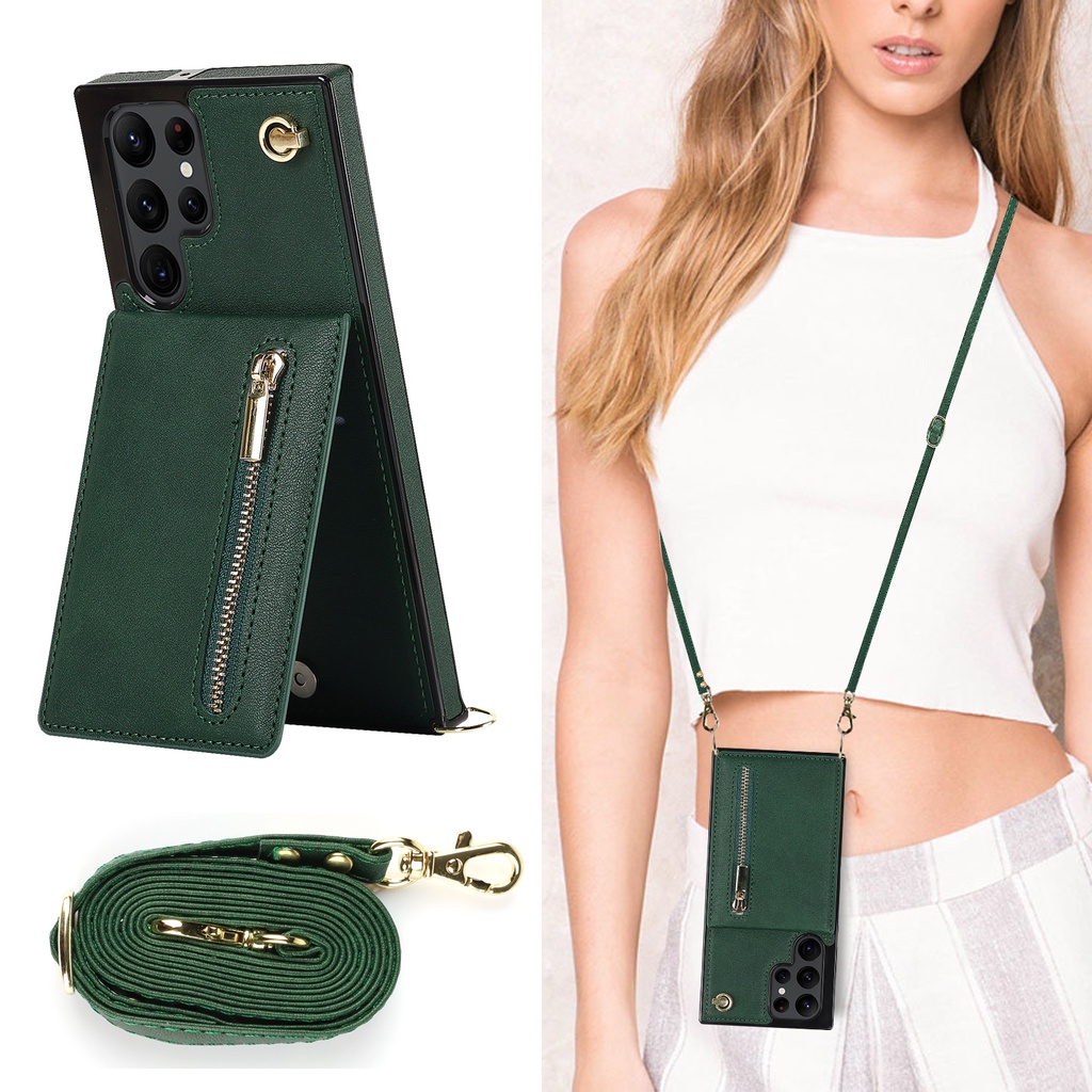 เคสโทรศัพท์ เคส SAMSUNG การ์ดสําหรับSamsung S26 Ultraพร้อมสายคล้องLanyardโทรศัพท์มือถือพร้อมผู้ถือบัตรป้องกันกรณีสําหรับSamsung Galaxy S25 Plus S24 Ultra S23 FE S22 S21 Plusพร้อมกระเป๋าสตางค์กระเป๋า