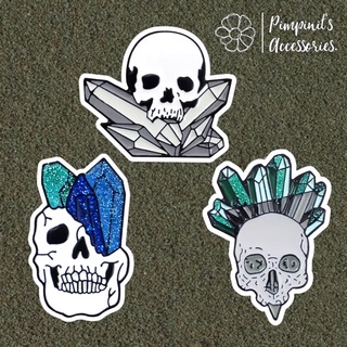 🇹🇭 พร้อมส่ง : 💀 เข็มกลัดเซ็ทหัวกระโหลกและคริสตัล | Skull &amp; Crystal Enamel Brooch Pin Set.