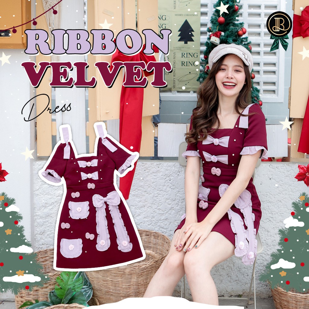 ใช้โค้ดเหลือ M  560 / S 630✅ S พร้อมส่ง  ✅ เดรสผ้าหนา มีกระเป๋า แต่งโบว์  BLT  BRAND