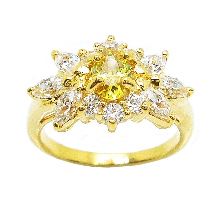 แหวนดอกไม้ พลอยบุศราคัม ประดับเพชร แหวนดอกไม้เพชร พลอยสีเหลือง แหวน cz แท้ชุบทอง