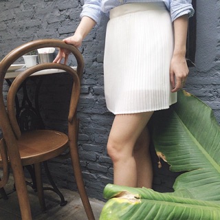 Pleat skirts (white) กระโปรงพลีท กางเกงพลีท กระโปรงเอาสูง มีซับใน