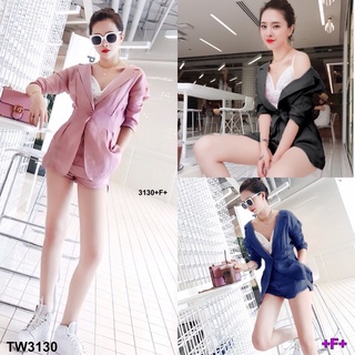 👗Pfashion [ส่งไว!!🚛] P3130 Set 2 ชิ้น เสื้อสูทคอปกแขนยาวมาพร้อมกางเกงขาสั้น  Set of 2 pieces. Long sleeve shir