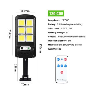 ไฟถนนรีโมทคอนโทรล (120W) Solar lights ไฟสปอตไลท์ กันน้ำ ไฟ Solar Cell ใช้พลังงานแสงอาทิตย์