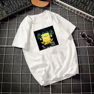 เสื้อยืดแขนสั้น ผ้าฝ้าย พิมพ์ลาย Sponge Bob SquarePants สําหรับผู้ชาย และผู้หญิง