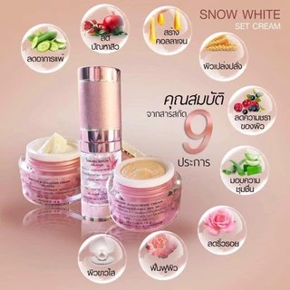 ครีมสโนไวท์ของแท้100%1ชุดประกอบด้วย4ชิ้น💐(เซรั่ม,ครีมกลางวัน,ครีมกลางคืน,สบู่)
