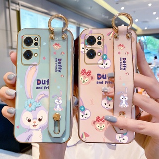 (พร้อมสายรัดข้อมือ) เคสโทรศัพท์มือถือ ลายการ์ตูนกระต่ายน่ารัก ชุบไฟฟ้า หรูหรา สําหรับ OPPO Reno7 Pro 5G