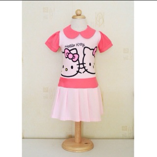 ชุดเดรส (SB109) hellokitty ผ้านิ่ม ใส่สบาย เหมาะกับน้อง 1-9 ขวบ