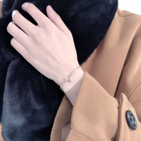 สร้อยข้อมือเงิน สีดํา ทอง เรียบง่าย อิเล็กโทรไดโอแกรม สร้อยข้อมือโซ่ ปรับได้ สําหรับผู้ชาย / ผู้หญิง / คู่รัก