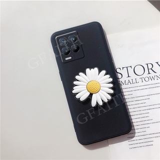 New 2021 เคสโทรศัพท์ Realme 8 4G 5G Narzo 30A Casing Flower Skin Feeling Soft Phone Case With Daisy Folding Stand Holder Black Cover เคส Realme8