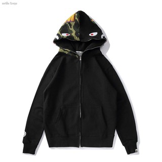 BAPE Couple Models Hoodie Sweatshirt Shark Plus Velvet Casual Tops Unisex Sports Cardigan Zipper Jackets