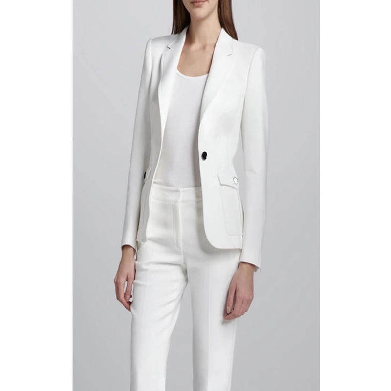 โปรโมชั่นใหม่มาถึงที่กำหนดเองใหม่ของผู้หญิงปุ่มธุรกิจสูท Custom Made 2ชิ้นสูทสีขาวเสื้อ + กางเกงz