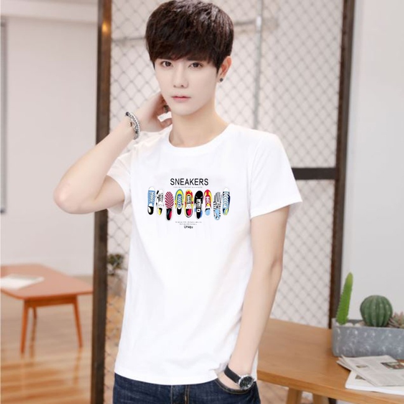 Caspa เสื้อยืดแขนสั้น 1 สี รุ่น S-593 ลายรองเท้า เสื้อยืดแขนสั้น สไตล์เกาหลีสําหรับผู้ชาย ผู้หญิง เส