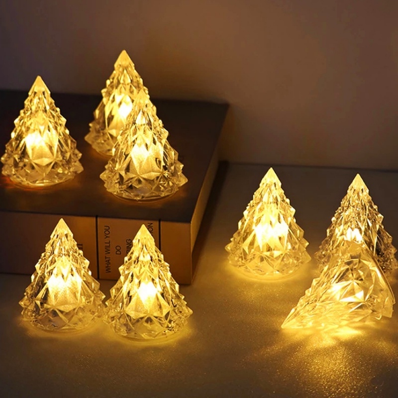 โคมไฟตั้งโต๊ะอะคริลิค Led รูปต้นคริสต์มาส 3D ประดับเพชร สําหรับตกแต่งบาร์ กาแฟ ปาร์ตี้ ห้อง