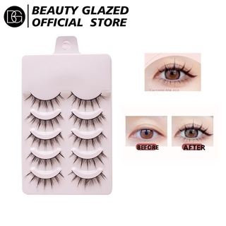 Beauty GLAZED ขนตาปลอม 5D สีดําธรรมชาติ ติดทนนาน สําหรับแต่งหน้า 5 คู่