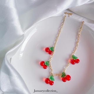 cherry gold necklace 🇰🇷🍒✨ สร้อยเชอรี่ชุบทองคำขาว