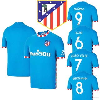 ใหม่ Atletico Madrid F.C. 2022 เสื้อกีฬาแขนสั้น ลายทีมชาติฟุตบอล Griezmann Joao Felix Suarez Away ชุดเยือน