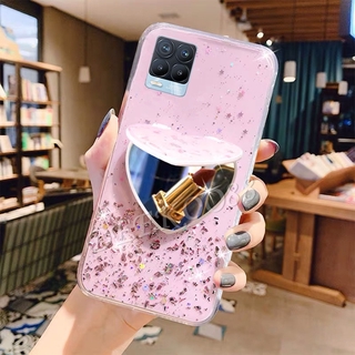 เคสโทรศัพท์ Realme 8 / Realme 8 5G Casing with Make-up Mirror Love Stand Holder Bling Glitter Star Space Cover เคส for Realme8 Softcase