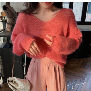 เสื้อกันหนาวแขนยาว คอวี สีหวาน สําหรับผู้หญิง 7 สี 2023