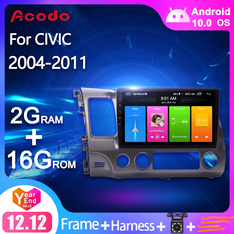 Acodo เครื่องเล่นมัลติมีเดีย วิทยุรถยนต์ Android 12.0 สําหรับ Honda Civic FB 2004-2011 Navigation GPS 2 din RAM 2G ROM 32G